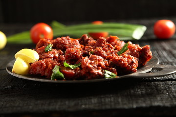 Arabic cuisine- tasty ,spicy chicken fry non veg food concept.