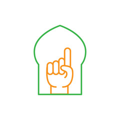 Raising the index finger for Tauhid symbol in islam. Simple monoline icon style for muslim ramadan and eid al fitr celebration.
