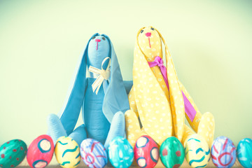 Easter bunnies on a green background