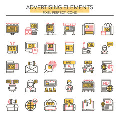 Advertising Elements , Thin Line and Pixel Perfect Icons.
