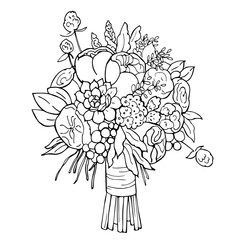 Hand drawn bridal bouquet. Vector sketch  illustration.