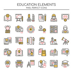 Education Elements , Thin Line and Pixel Perfect Icons.