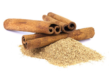 Cinnamon sticks isolated on white background