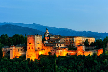 Fototapeta na wymiar Aerial view of Alhambra Palace in Granada, Spain at sunset