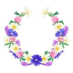 Wildflowers wreath isolated on white