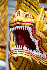 Obraz premium Dragon sculpture of Wat Chedi Luang Temple in Chiang Mai, Thailand