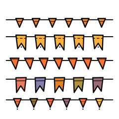 Rainbow colors flat style holiday flags garlands set on white background