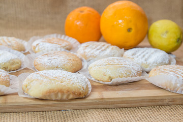 Cookies made with orange and lemon. Homemade organic kitchen biscuits.