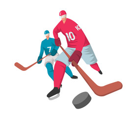 Obraz premium Two hockey players in abstract flat style. Vector illustration, isolated on white background.