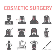 Cosmetic surgery icons set. Vector illustration