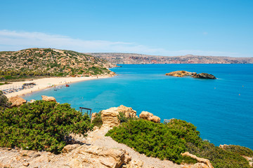 Naklejka na ściany i meble Famous beach at Vai with beautiful palm forest on east Crete, Greece