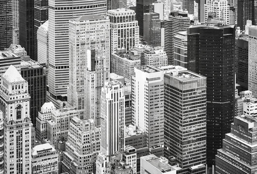 Fototapeta Black and white aerial picture of the Manhattan, New York City, USA.