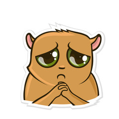 Sticker for messenger with funny animal. Sad Hamster. Vector illustration, isolated on white background.