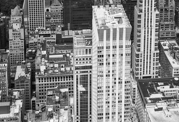Black and white aerial picture of the Manhattan, New York City, USA.