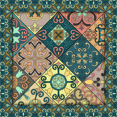 Nahtloses Muster mit portugiesischen Fliesen im Talavera-Stil. Azulejo, marokkanische, mexikanische Ornamente.
