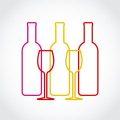 wineglass and bottles silhouette on gray art background, stock vector illustration