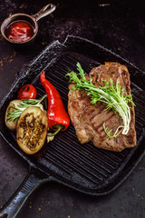 grilled steak on the pan