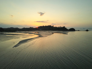 Aerial view. Sunset over tropical bay at low tide