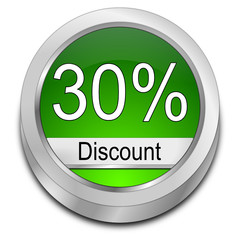 30% Discount button - 3D illustration