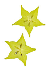 Fototapeta premium Star fruit, carambola (Averrhoa carambola) sliced, isolated on white