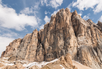 Fototapeta premium south rock face of Marmolada mountain ridge in Dolomites, Italy
