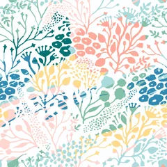 Gordijnen Abstract floral seamless pattern with trendy hand drawn textures. © Nadia Grapes