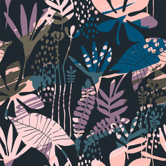 Abstract floral seamless pattern with trendy hand drawn textures.