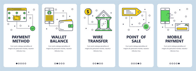 Vector modern thin line payment vertical web banner set
