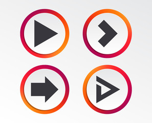 Arrow icons. Next navigation arrowhead signs. Direction symbols. Infographic design buttons. Circle templates. Vector
