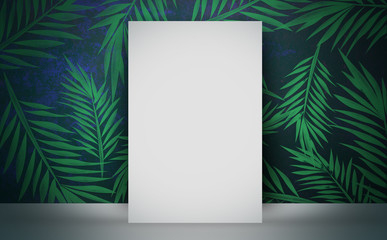 Poster on the wall background, tropical leaves, poster, mocap, frame