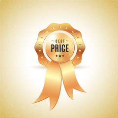 Gold exclusive offer shiny badge for your products. Best price banner with ribbons. Vector illustration