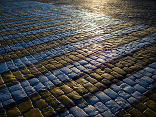 Photo of yellow gray cobblestones