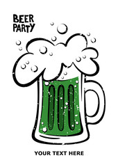 Happy St. Patrick's Day poster. Illustration of a beer mug. Beer party. Green beer illustration