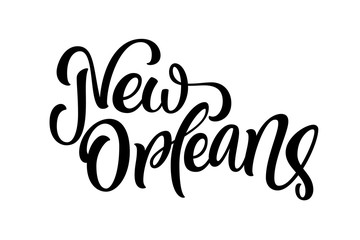 Handwritten city name. Hand-lettering calligraphy. New Orleans. Handmade vector Lettering.