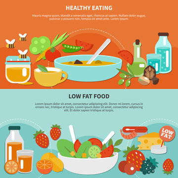 Healthy Eating Flat Banner Set