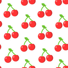 Seamless pattern with cherry in flat style. Vector illustration.