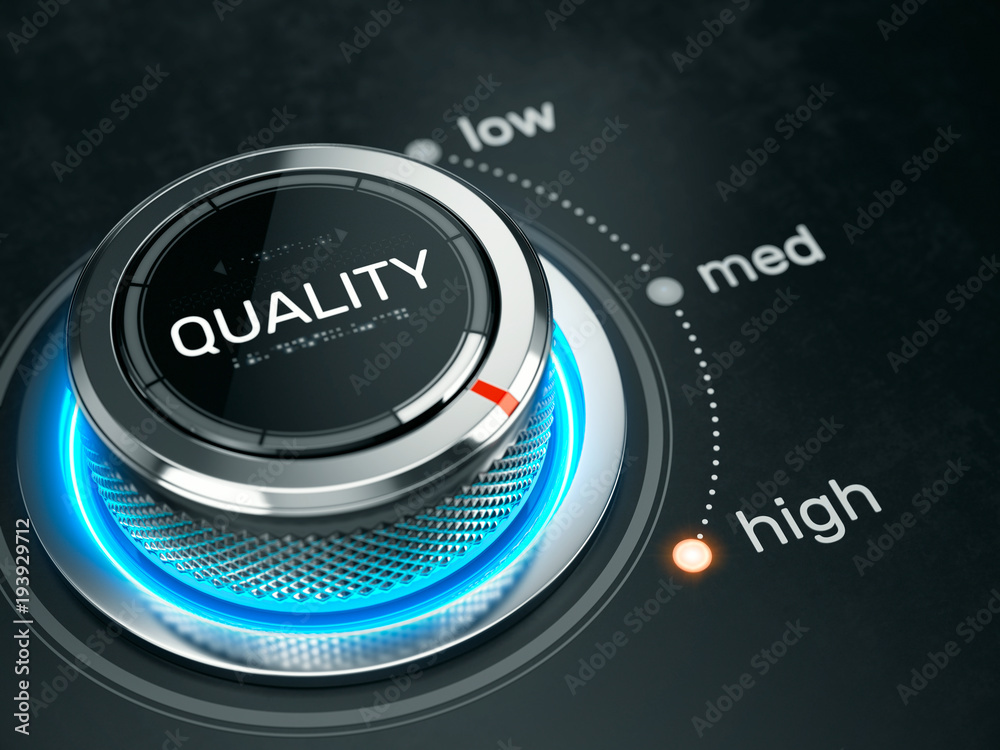 Wall mural high quality level concept - quality level button on high position. 3d rendering