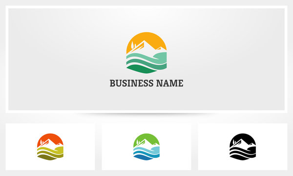 Landscape Mountain Pine Tree Lake Ocean Logo