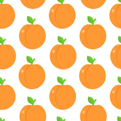 Seamless pattern with peaches in flat style. Vector illustration.