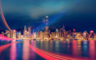 Fototapeta na wymiar double exposure with traffic light in the Hong Kong city night