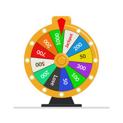 Wheel Of Fortune lottery luck illustration. Casino game of chance. Win fortune roulette. Flat vector illustration isolated on white background.