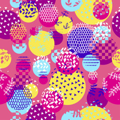Abstract seamless vector pattern for girls, boys, clothes. Creative background with dots, geometric figures Funny wallpaper for textile and fabric. Fashion style. Colorful bright