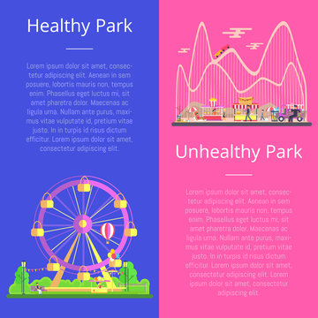 Healthy and Unhealthy Park Set Vector Illustration