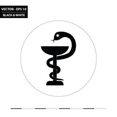 Bowl of Hygieia, snake and bowl - symbol of pharmacy, black and white flat icon. Vector Illustration.