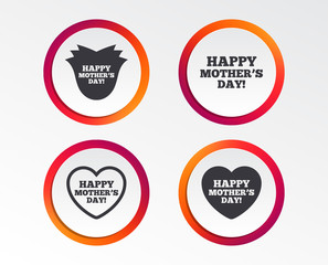 Happy Mothers's Day icons. Mom love heart symbols. Flower rose sign. Infographic design buttons. Circle templates. Vector