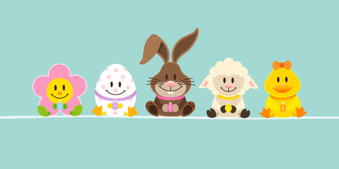 Easter Rabbit & Friends Retro Banner
