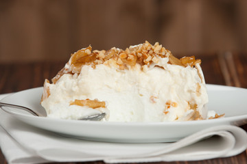 Home Baked Pavlova Cake With Caramelized Apples, Hazelnut, Whipped Cream, Meringue.