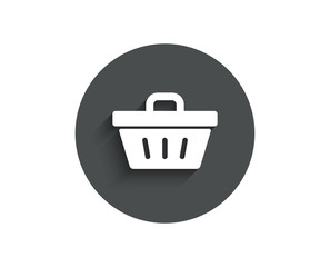 Shopping cart simple icon. Online buying sign. Supermarket basket symbol. Circle flat button with shadow. Vector