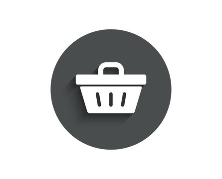 Shopping Cart Simple Icon. Online Buying Sign. Supermarket Basket Symbol. Circle Flat Button With Shadow. Vector