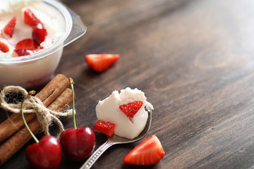 Yoghurt with fresh strawberries and cherries